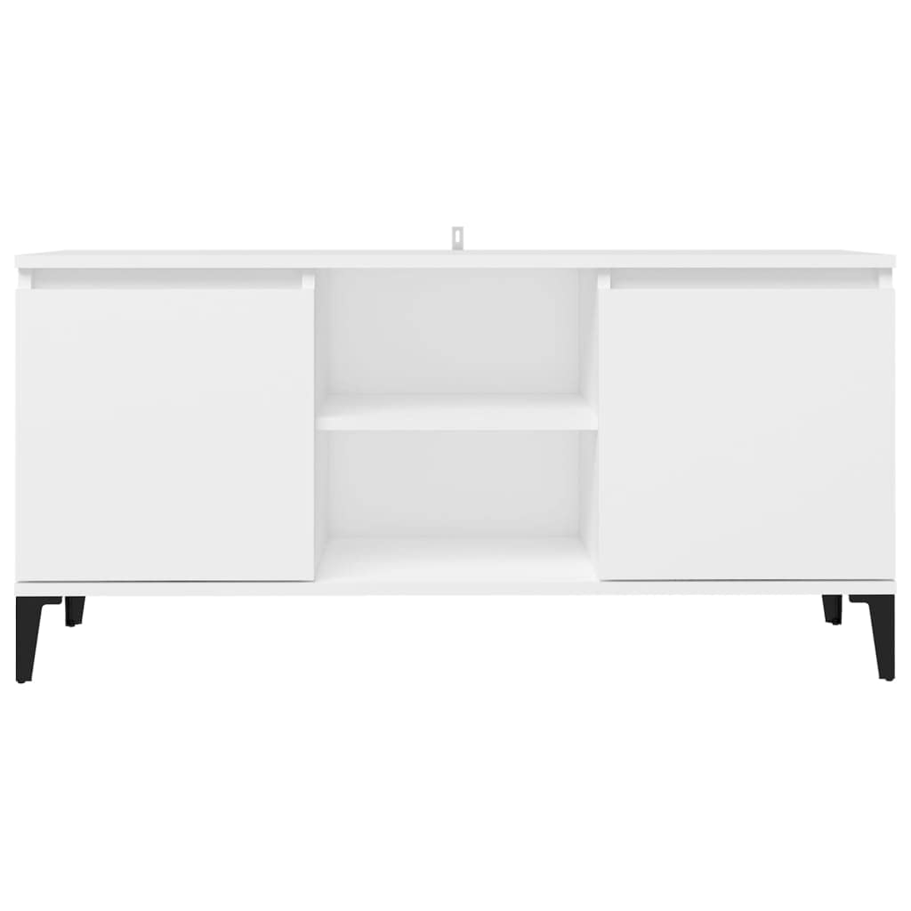 Mobile TV con gambe in metallo, bianco, 103,5 x 35 x 50 cm, mobile basso con 2 ripiani e 2 scomparti, credenza con vano portaoggetti, mobile moderno per soggiorno per gaming e home theatre