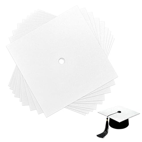 Graduation Cap Decoration Construction Paper 10 Sheets White Glitter Grad Cap Cover Cardstock with Pre Cut Tassel Hole for Graduation Cap Topper DIY Craft Project Scrapbook Graduations Party Decor
