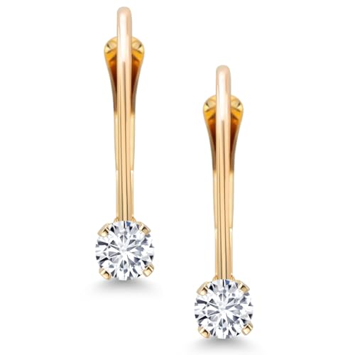 Gem Stone King 14K Yellow Gold White Lab Grown Diamond Leverback Drop Dangle Earring | 0.20 Cttw | Gemstone Birthstone | Round 3MM | EF Color | VVS-VS Clarity | Gold Earrings For Women3