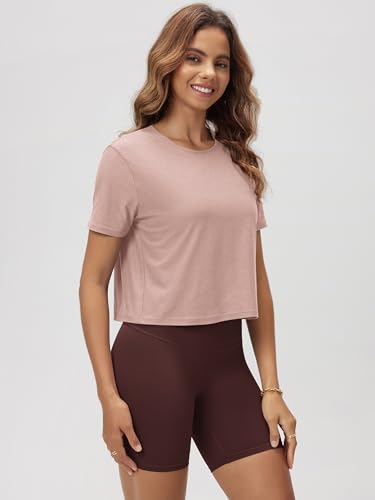 Image of ODODOS Women's Performance Cropped Tee Ultra Soft odSTRATUM Tech Short Sleeve Relaxed Top Crew Neck T-Shirts