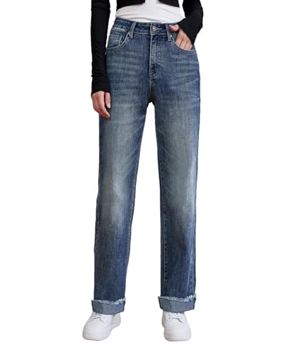 Womens High Waisted Jeans Stretchy Straight Leg Loose Fit Tummy C...