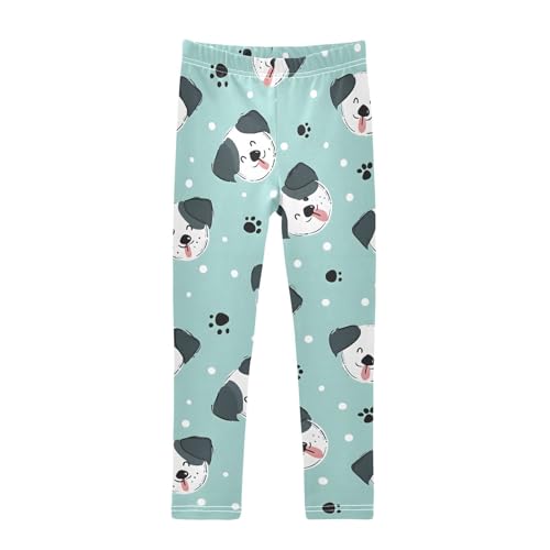 Cartoon Dog Paw Dots Girls Leggings Ultra Soft Compression Yoga Gym Pants for Kids 4-10T