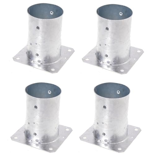 Aqbau Set di 4 supporti per pali avvitabili, boccola a vite rotonda, 100 mm, manicotto inferiore con piastra di tassello, scarpe per pali da avvitare, zincato a caldo