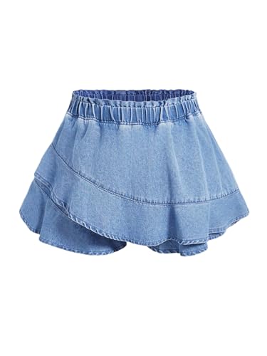 Milumia Women's Plus Size Ruffle Hem Skirts Shorts Elastic High Waist Summer Denim Skorts Blue XX-Large Plus