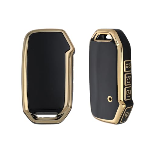 Image of Keyzone TPU Car Key Cover Combo Compatible for: Kia Carens Seltos, Sonet 2023 Onwards 4 Button Smart Key (Compare Key Shape Before Ordering) (Gold TPU + Marble TPU)