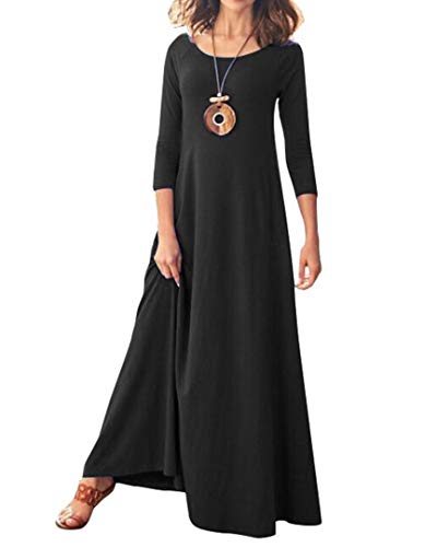 Jacansi Women's Cotton 3/4 Long Sleeve Maxi Dress Casual Home Dress Pocket Oversize2