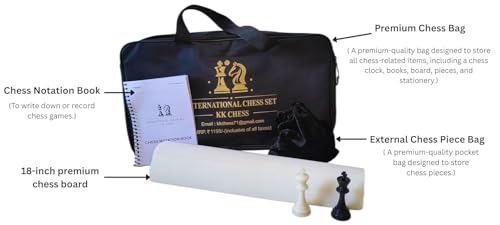 Image of Premium Tournament Vinyl Roll-Up Chess Set, 20x20 Inch, Green | Tournament-Quality Chess Board, Includes Bag, Extra Queen, Notation Book & Piece Storage, Foldable & Portable, Heavy Pieces