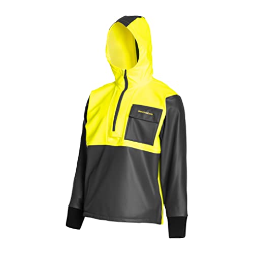 Grundéns Neptune Thermo Anorak Jacket | Durable Waterproof Protection Jacket with Warm Fleece Backer for Fishing Rain Gear, Hi Vis Yellow, M