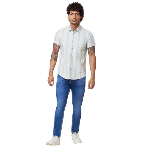 Image of Spykar Men's Regular Fit N /A Half Sleeve Striped Casual Shirts