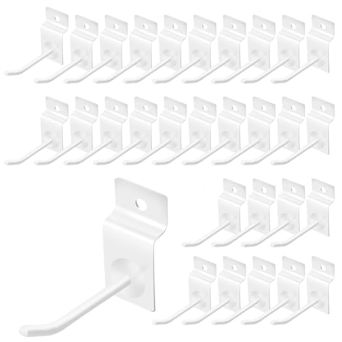 Yauhar 30Pcs 2 Inch White Slatwall Panel Hooks, Heavy Duty Slat Wall Hanging Display Hooks Pegboard Metal Hanger Hook for Gridwall Garage Shop Retail