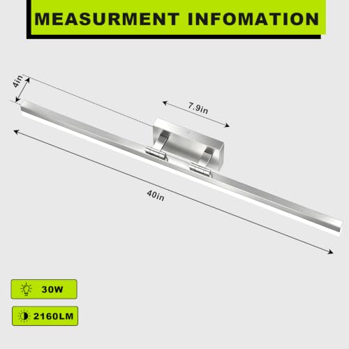 Image of IZORRO Modern Bathroom Vanity Light 40 inch, Rotatable, 32W Dimmable Led Bathroom Light Fixture Over Mirror, Chrome Vanity Light Bar (Cool White 6000K)