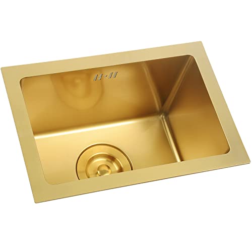 Fregadero de cocina de acero inoxidable con forma de trompeta, color dorado