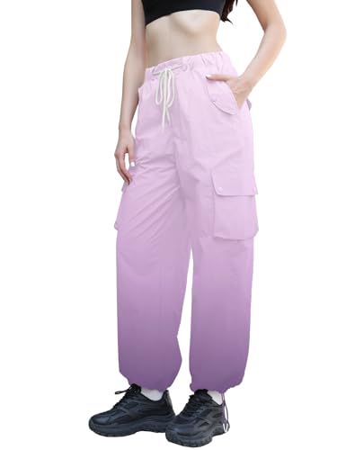 Image of Cromoncent Cargo Pants Girls & Women Parachute Pants Y2K Baggy Rave Clothes Waterproof with Pockets, 6 Years - 3XL