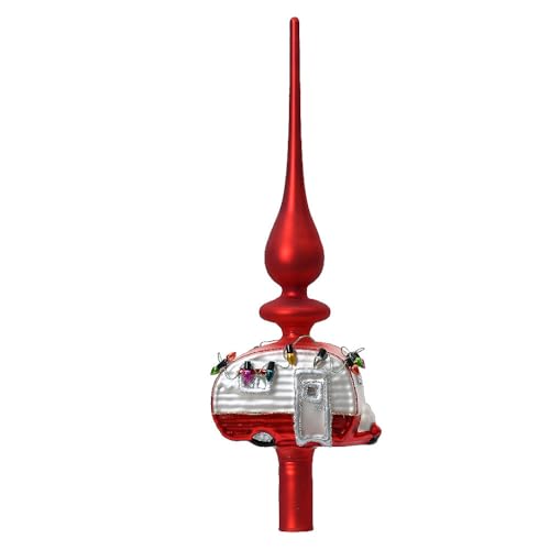 Christbaumspitze Camper Wohnwagen Camping Echt Glas Rot...