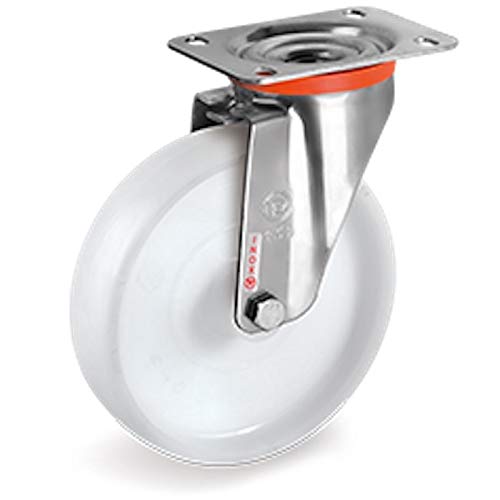 Roulette INOX robuste de 125 mm avec roue en polyamide blanc 300 Kg