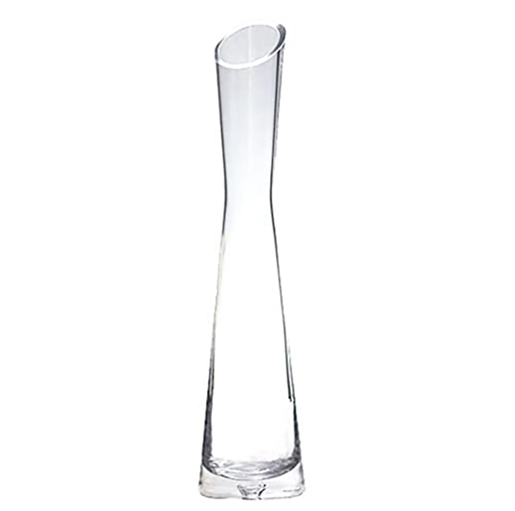 Transparent Glass Flower Vase Hand-Made Blown Art Bud Vase Single Stem Oblique Mouth Vase for Home Office Wedding Decoration (20cm)