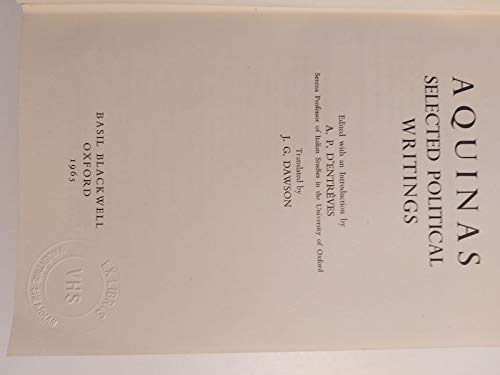 Aquinas: Selected Political Writings 0631029400 Book Cover