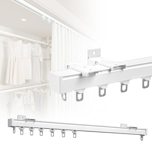 Tringle à rideaux silencieuse en aluminium de 280 cm, système de rouleau coulissant lisse pour salon, salle de bain, chambre à coucher, séparateur –...