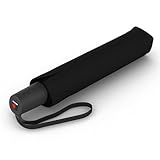 Knirps Regenschirm I.200 Medium Duomatic in Schwarz mit Schirmtasche, kleiner Taschenschirm mit Drucktaste, automatisch & kompakt, Taschenregenschirm leicht & sturmfest