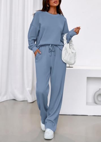 KIRUNDO Sweatsuits 2 Piece Outfit Matching Lounge Sweat Set(Dusty Blue, M) - image 4