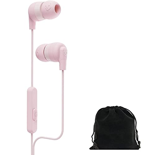 Skullcandy Ink d Plus in-Ear Earbuds Wired w Microphone, Includes Velvet Pouch (Pastel Pink)