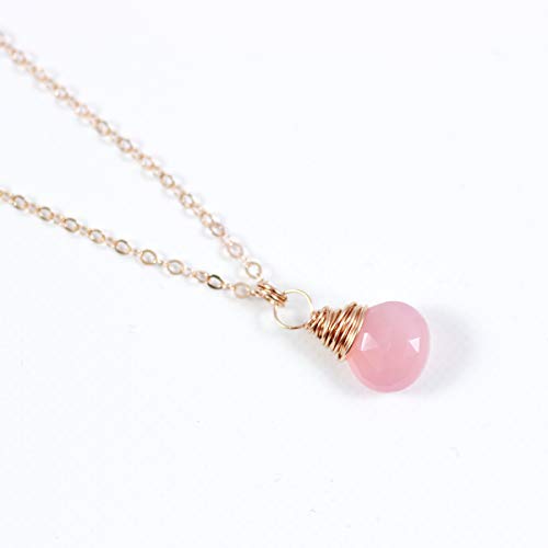 Light Rose Pink Gemstone Necklace Rose Gold Jewelry Gift for Her - 18