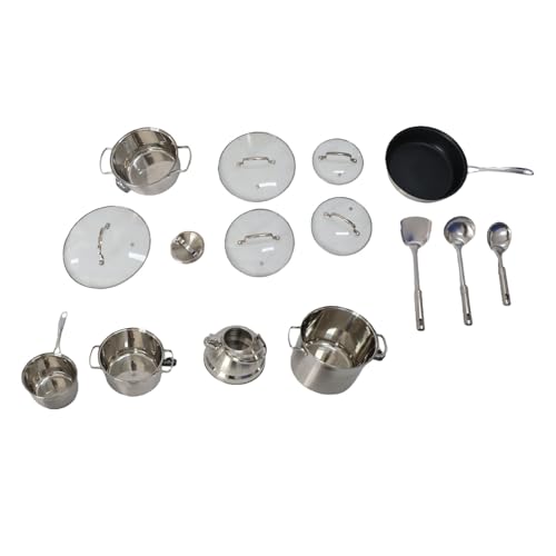 Yechiry 15 Piece Stainless Steel Cookware Set, Glass Lids Kitchen Pots and Pans, Mirror Polished Induction Compatible Soup Pot with Heat Handles, Ideal for Stovetop & Oven Cooking