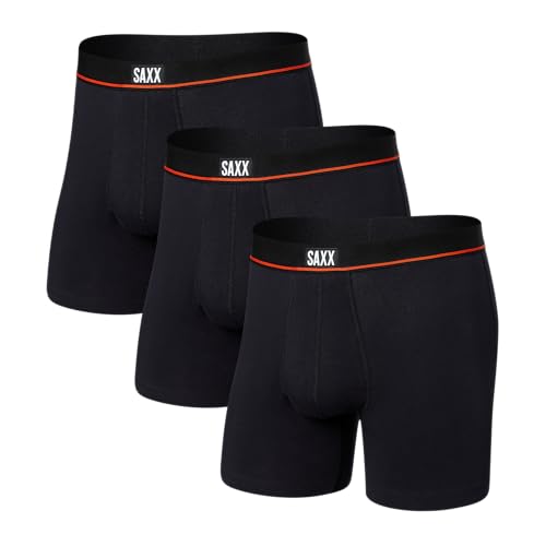 SAXX Underwear Co. Men's Underwear with Pouch Non-Stop Stretch Cotton Boxer Brief Fly 3Pk, BLACK, Medium