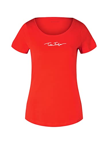 TOM TAILOR Damen 1036192 Basic T-Shirt mit Schriftzug, 15612 - Fever Red, XXL – Ansicht 5