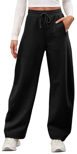DISCIPBUSH Baggy Barrel Sweatpants Women - Tall Wide Leg Sweatpants Women Lounge Pants Sweats Barrel Joggers Fall Fashion Black XL