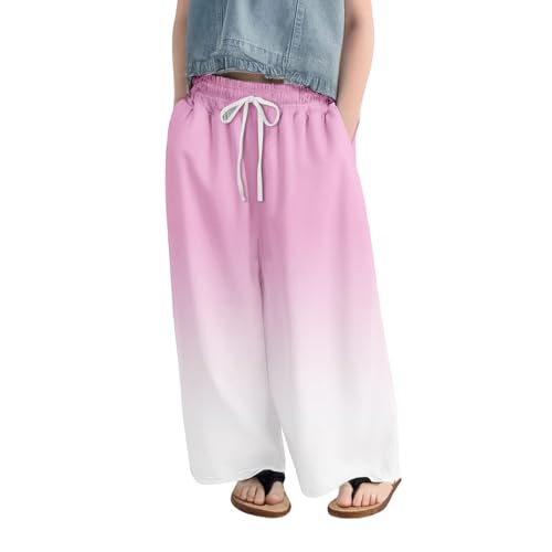 Girls Wide Leg Casual Pants Kids Side Slit Long Trouser Elastic Waist Flowy Cute Track Pants 4 to 14 Years