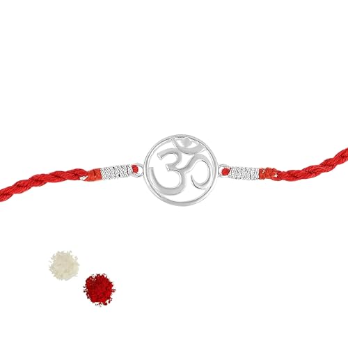 Image of ROOVI Pure 925 Sterling Silver Rakhi for Bhai with Roli Chawal | Chandi Ki Rakhi Original | Krishna Morpankh, Trishul, Ganesh, Ram, Om, Evil Eye, Infinity Rakhi for Brother With Certificate