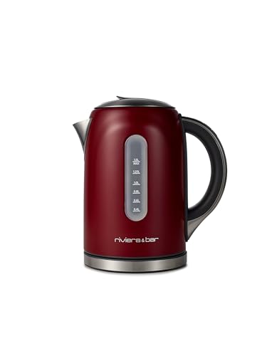 riviera&bar Bouilloire Inox 1,5L - Chauffe-Eau Rapide 2200W, Température Réglable 50-100°C - Écran LCD, Maintien au Chaud, Sécurité Surchauffe - Deep Red