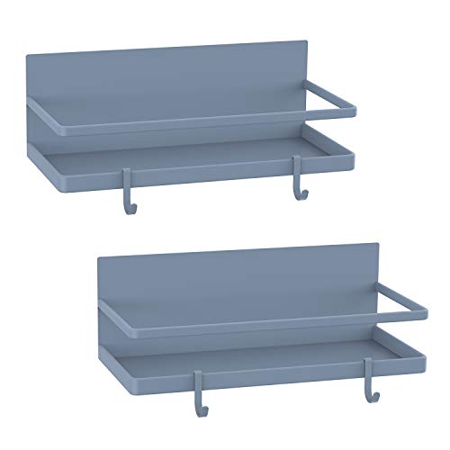 Image of Magnetic Spice Rack, Strong Magnetic Shelf with 2 Removable Hooks, Perfect Space Saver for Small Kitchen /Apartment, Awesome Metal Cabinet for Holding Spices, Jars, Bottle, Beve(Grey, 2Pack)