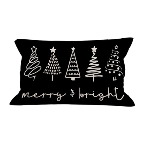 AOFANGGO Weihnachts-Kissenbezug, 30,5 x 50,8 cm, Weihnachtsdekoration, Merry & Brith, schwarz, Weihnachtsbäume, Wurfkissenbezug für Bett, Stuhl, Sofa, Couch, rechteckig