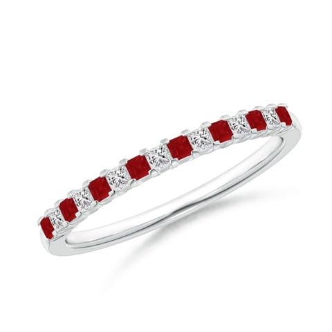 Anello di fidanzamento da donna in argento Sterling 925 quadrato da 4 mm con rubino da 0,24 carati, anello di fidanzamento da donna, anello di anniversario, regalo per lei_placcato oro bianco_10,5