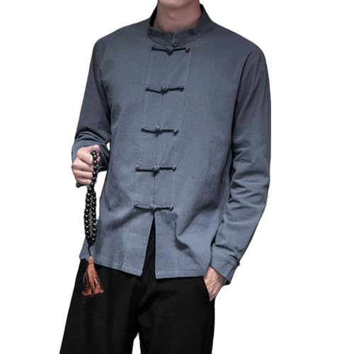 Chemise homme col montant lin coton coupe ample confort