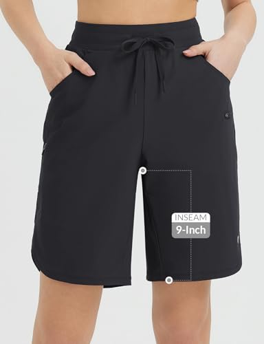 baleaf Women's Bermuda Long Shorts 9" Above Knee Length Quick Dry Lightweight Zipper Pockets Casual Summer Athletic UPF 50+2