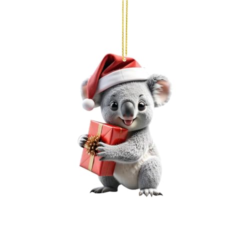 Colgante de Navidad 2D de koala, decoración de árbol de Navidad, doble impresión, acrílico, decoración de koala, interesante decoración para Navidad (D, 8 cm)