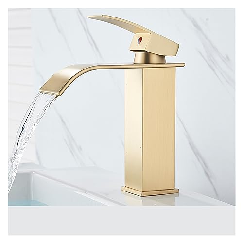 Robinet mitigeur cascade or brossé pour moderniser une vasque de salle de bains - 2