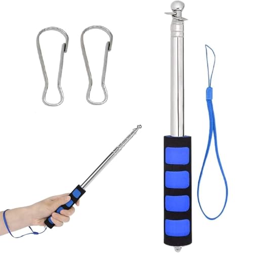 TMRBBesty Asta de Bandera Telescópica,Mástil de Bandera Telescópico,Astas Bandera Telescópicas de Acero Inoxidable,2M Extensible Mastil Bandera con 2 Clips, para Viajes,Aula,Competencia,Azul ﻿