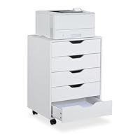 Relaxdays Rollcontainer, 5 Schubladen, HxBxT: 66,5 x 48 x 39,5 cm, Büroschrank, Aktenschrank mit Rollen, Büro, weiß