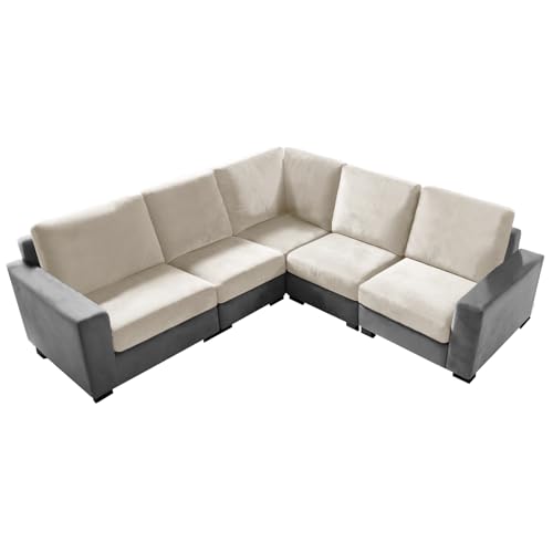 SYLC Housse Coussin pour canapé d'angle en Velour Extensible, antidérapantes Housse canapé pour Siege/Assise/Dossier/Banquette/Caravane/Pouf carré...