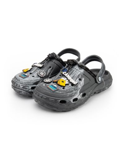 Image of Bacca Bucci x Discovery Camping Hero EVA Slides for Men, Marble Finish Clogs with Charms, Cushioned Lightweight Slip-On Sandals with Heel Strap