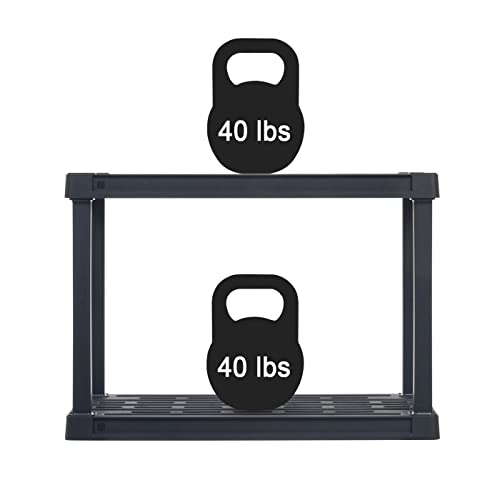 Iris Usa 2-Tier Shelving Unit, 17'' Fixed Height, Medium Storage Organizer For Home, Shoe Rack Entryway, Garage, Closet, And Laundry Room, 24''W X 12''D X 17"H, Made With Recycled Materials, Black #TOP5