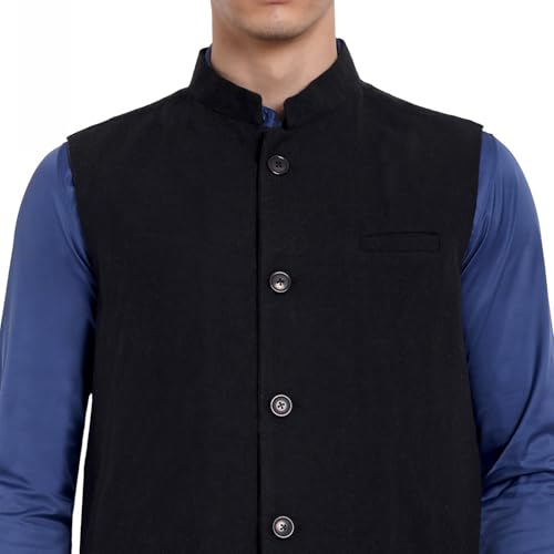 SKAVIJ Mens Classic Nehru Jacket Plain Handmade Cotton Solid Design Hip length Sleeveless Waistcoat3