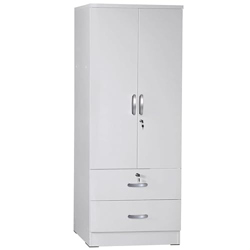 Pemberly Row Wood 2-Door Wardrobe Armoire with 2-Drawers in White Pemberly Row Wood 2-Door Wardrobe Armoire with 2-Drawers in White
