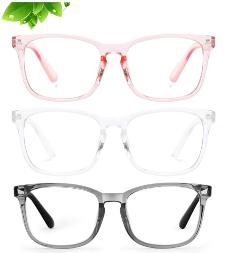 Image of KUGUAOK 3 Pack Kids Blue Light Blocking Glasses, Boys Girls Computer Gaming TV Glasses, Lightweight Eyeglasses Frame (Age 4 to 12)
