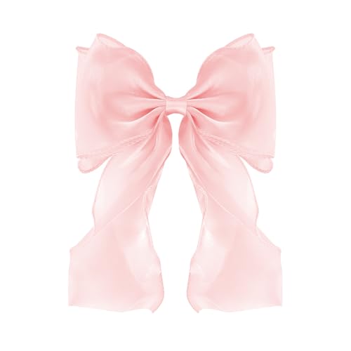 Large Hair Bow Clips for Women Pink Bow Hair Barrettes with Long Tail French Hair Ribbon Clips Hair Accessories for Girls (Light Pink)