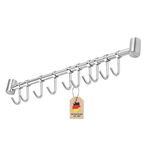 INTIRILIFE Barre de Suspension en Acier Inoxydable avec 10 Crochets - Barre de Suspension pour Cuisine - Support Mural.